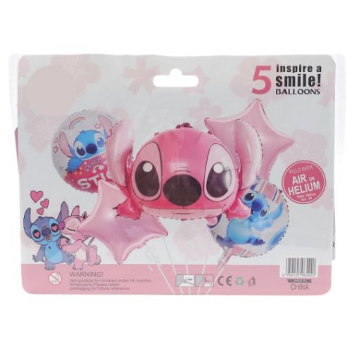 Imagen de SET DE GLOBOS STITCH ROSA 1/5