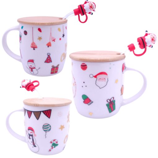 Imagen de TAZA NAVIDAD C/TAPA Y SORBETE R2304-107