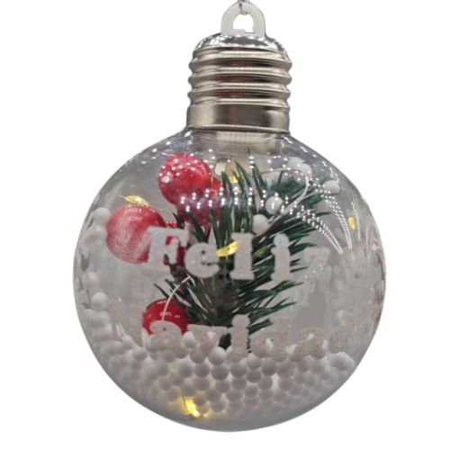 Imagen de BOLA TRANSPARENTE 7CM CON BAYA Y LUZ 1/3**