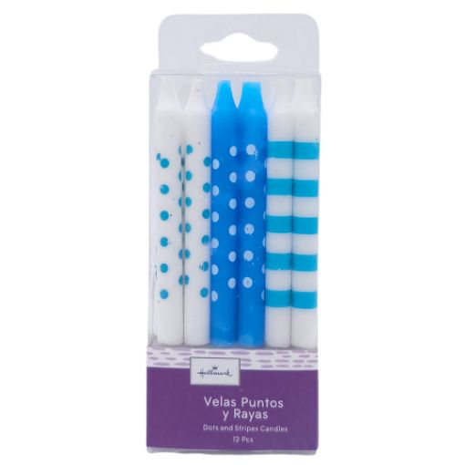 Imagen de SET VELAS AZULES RAYAS Y PUNTOS 1/12**