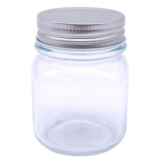 Imagen de FRASCO CRISTAL C/TAPA PLATEADA  8.2X6.4X5CM **